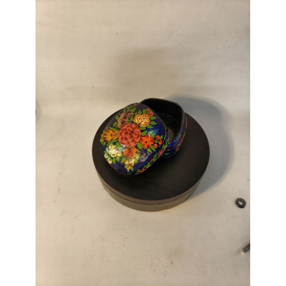 Handcrafted Kashmiri Floral Design Trinket Box Small Blue - Picture 2 of 11